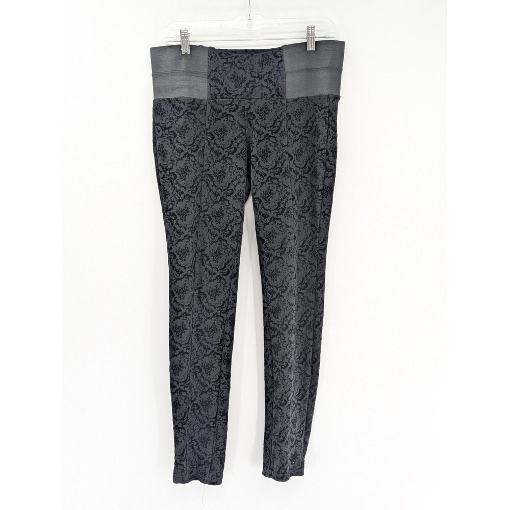 One 5 One Black Paisley Print Mid Rise Elastic Stretch Leggings Size Med 32x27